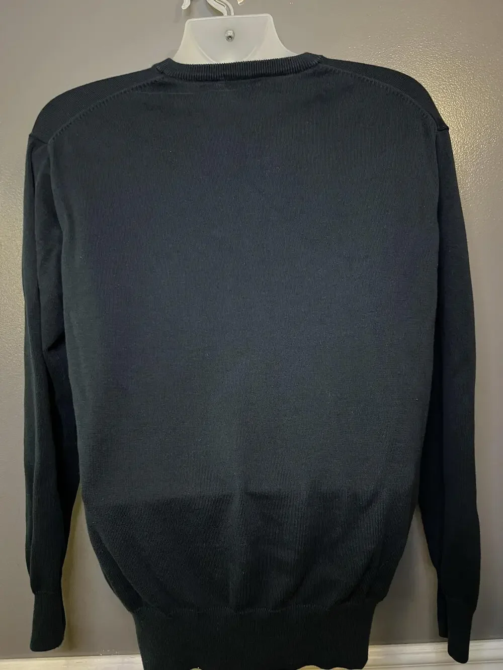 GANT Sweater Mens XL Black V Neck 100% Cotton Logo Knit Pullover Classic Fit